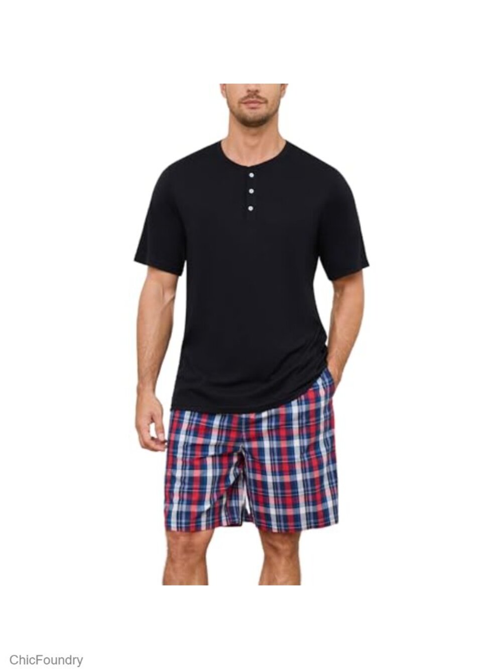 Mens Pajama Set Bamboo Viscose Cotton Henley Short Sleeve Sleep Lounge